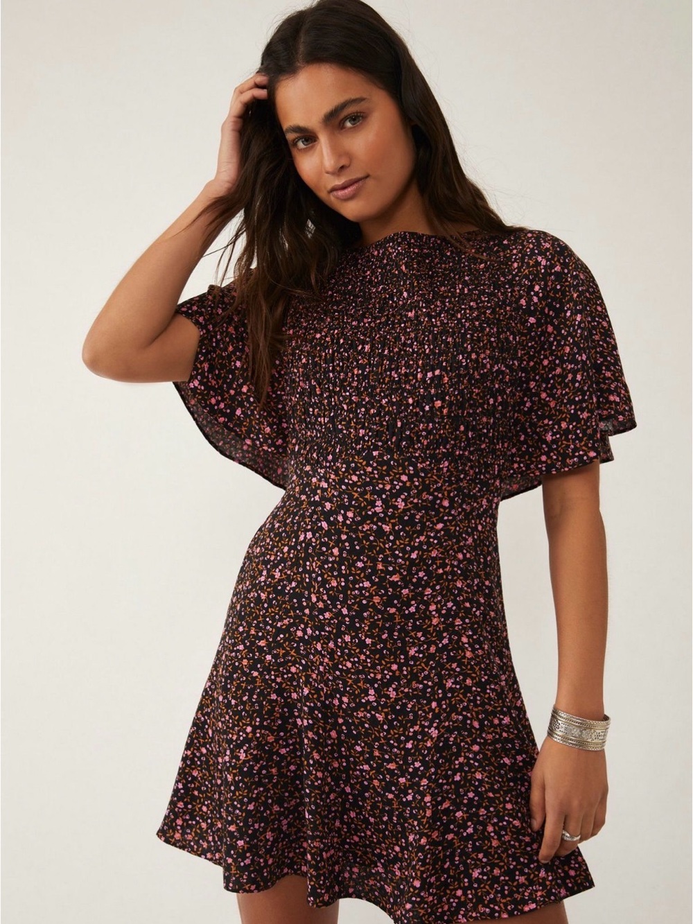 Free People Florence Mini Dress with Pink and Purple Floral Print
